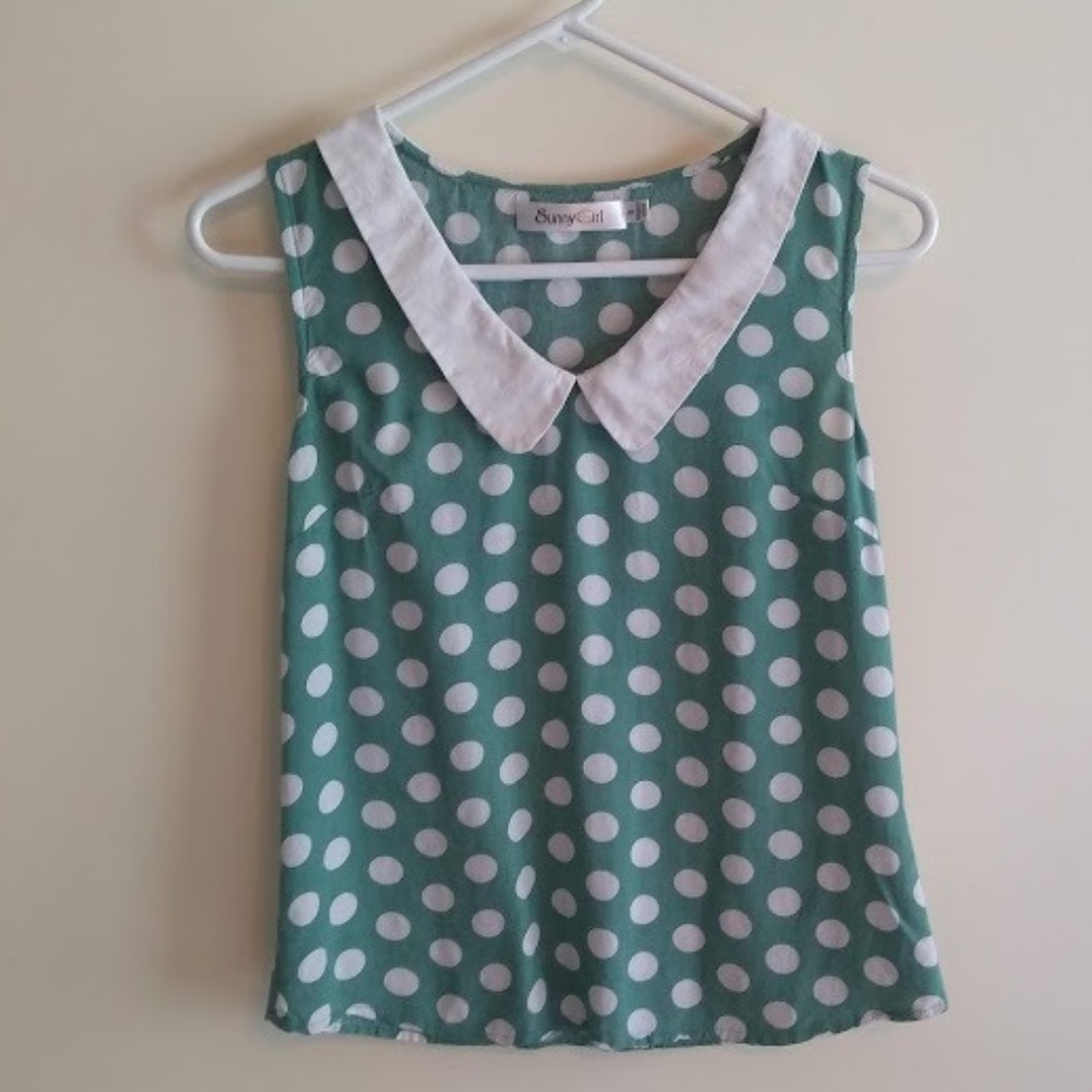 ~2 for $15~ ModCloth Polka Dot White Collar Top